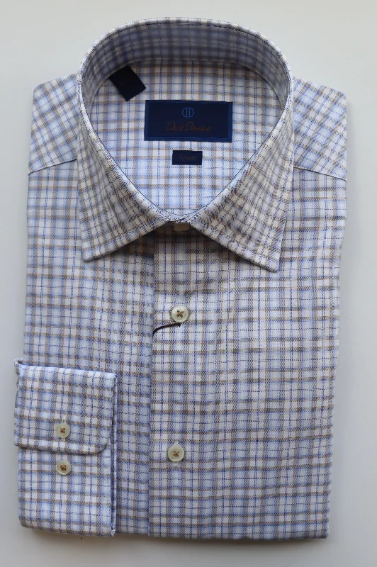 All-Purpose Wear David Donahue Blue/Brown Dress Shirt (Trim Fit)