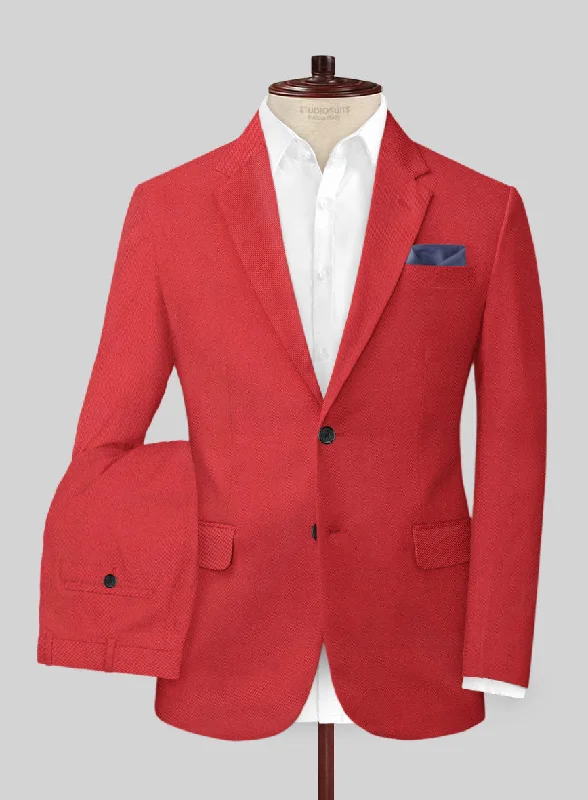 Simple Comfort Scabal Red Cotton Stretch Suit