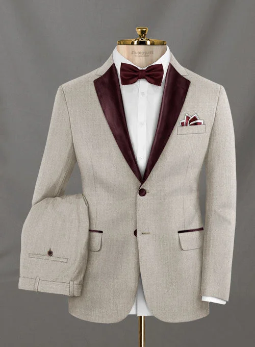 Soft Materials Napolean Stretch Pale Brown Wool Tuxedo Suit