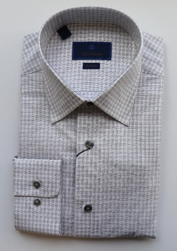 Tailored Comfort David Donahue White/Gray Dress Shirt (Regular Fit)