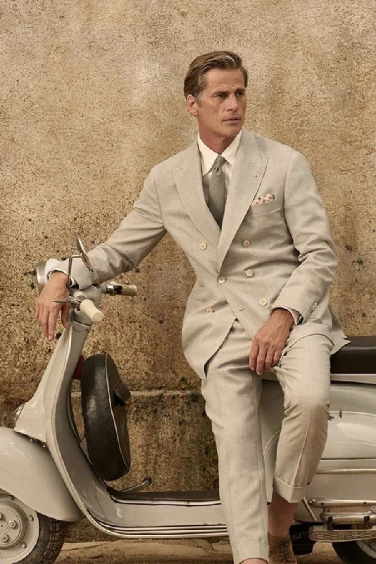 Classic Wear Classy Double Breast Two Piece beige Mens Suit for Wedding, Engagement, Prom, Groom wear & Groomsmen Suits