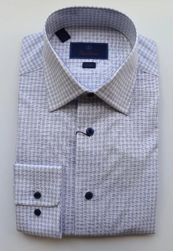 Casual Knitwear David Donahue White/Blue Dress Shirt (Trim Fit)