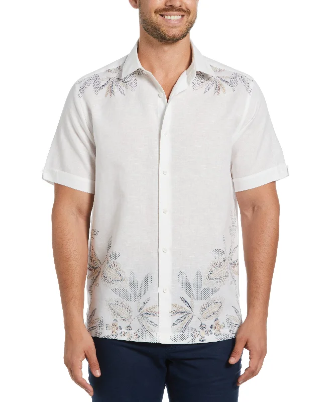 Street-Friendly Wear Linen Blend Engineered Floral Print Shirt