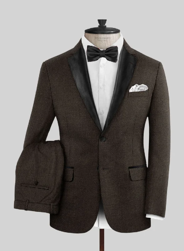 Flexible Styles Napolean Dark Brown Wool Tuxedo Suit