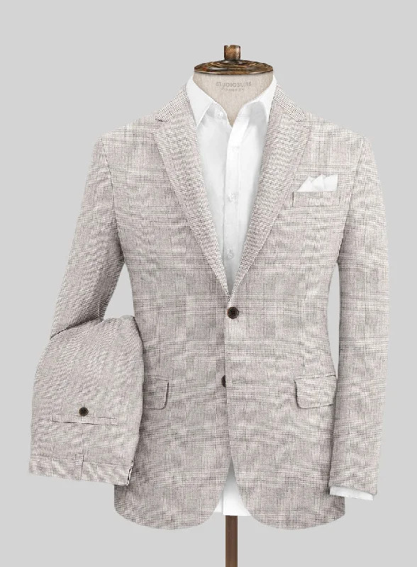 Flexible Wear Solbiati Light Beige Check Linen Suit