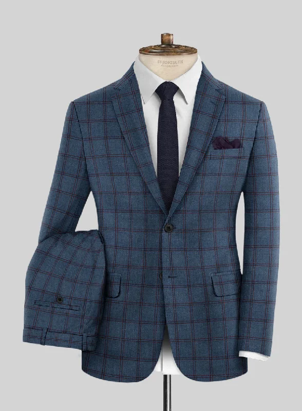 Soft Jackets London Loom Blue Check Wool Silk Linen Suit