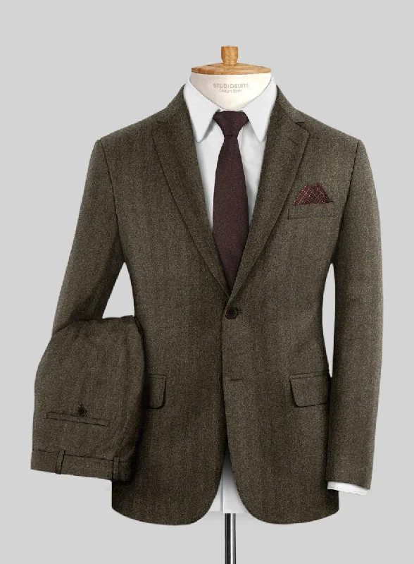 Active Wear Italian Rust Herringbone Flannel Suit