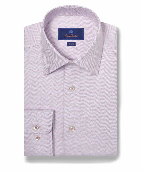 Relaxed Denim David Donahue White & Berry Herringbone Dress Shirt (Trim Fit)