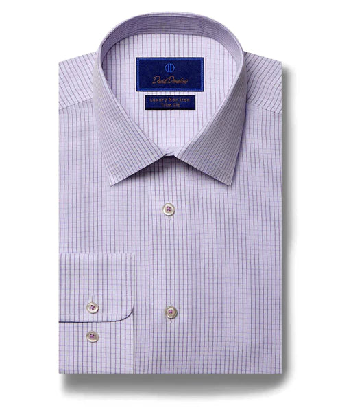 Casual Denim David Donahue Dress Shirt - White/Berry (Trim)