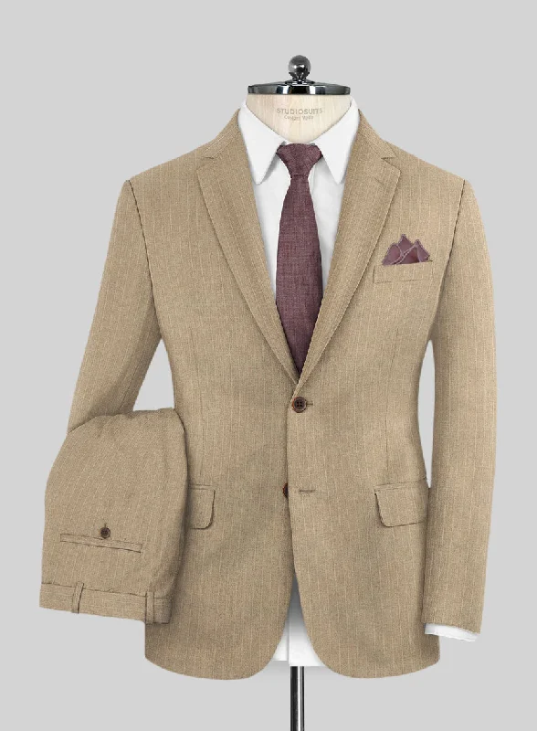 Cool Jackets Scabal Cosmopolitan Pinstripe Beige Wool Suit