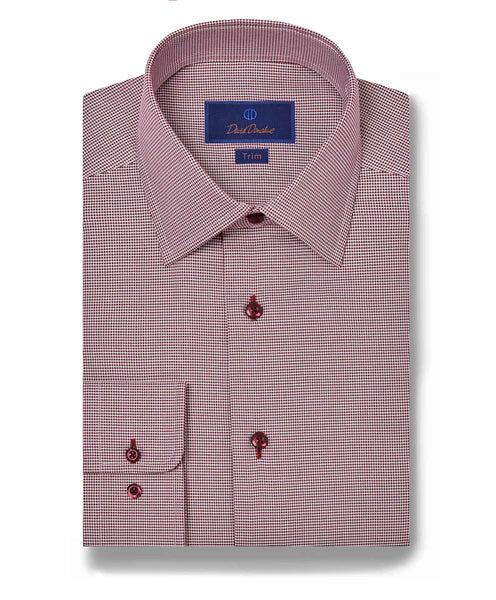 Sporty Trends David Donahue Merlot Micro Houndstooth Dress Shirt (Trim Fit)