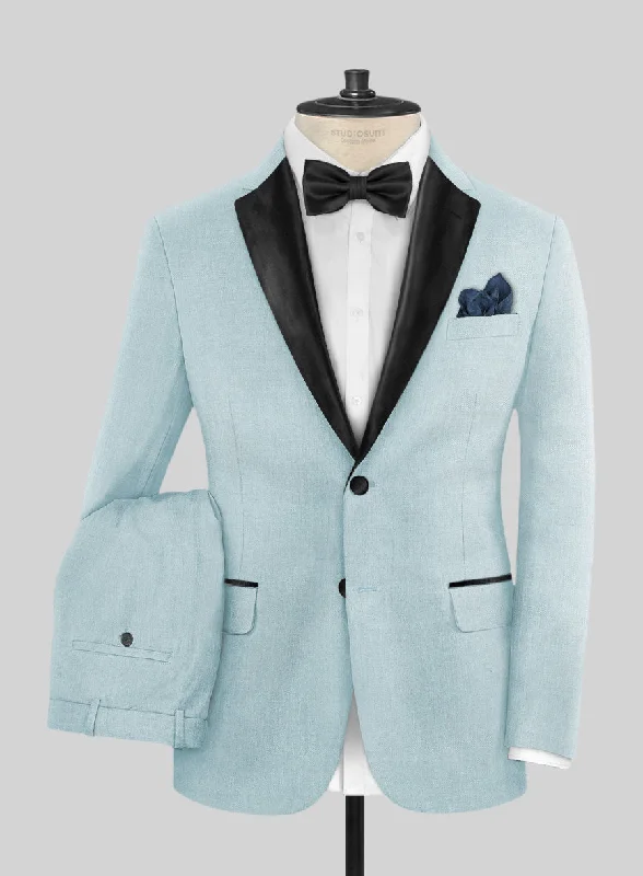 Cozy Basics Napolean Stretch Coral Blue Wool Tuxedo Suit