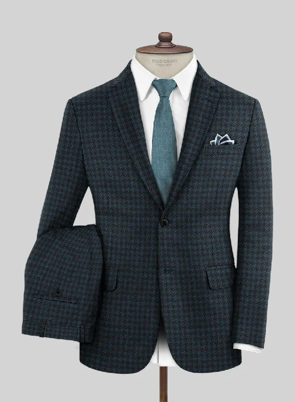 Classic Jackets Italian Timas Teal Blue Houndstooth Flannel Suit