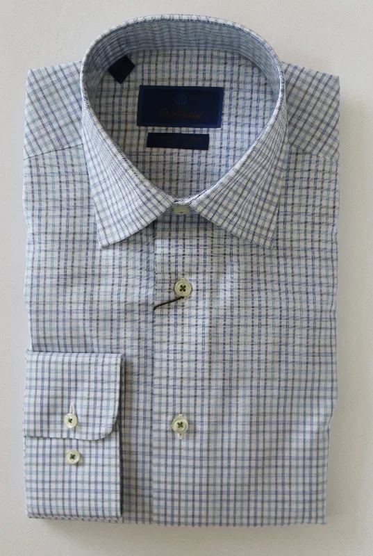 Stylish Tops David Donahue Dress Shirt - Sky/Olive (Trim)