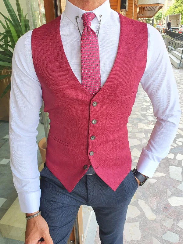 Jackson Red Slim Fit Linen Vest