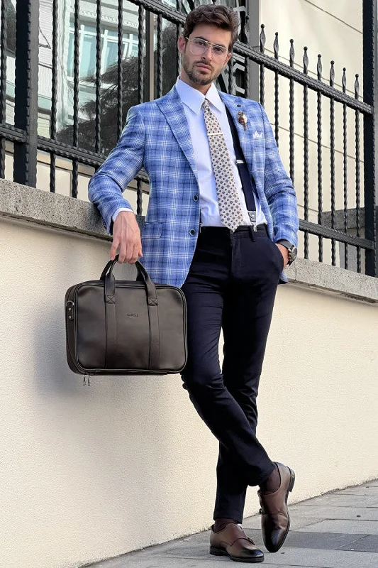 Slim Fit Special Production Plaid Blue Jacket