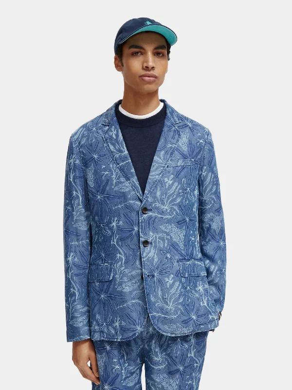 Unconstructed allover printed tencel blazer