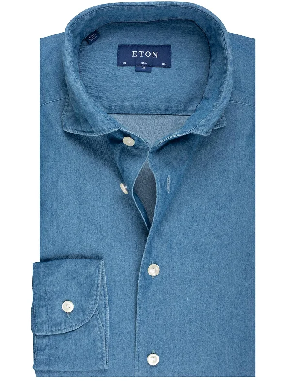 Versatile Knitwear Casual Wear Casual Wear Slim Fit Denim Shirt Medium Blue