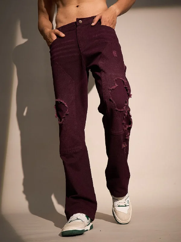 Simple Apparel Active Wear Active Wear Burgundy Carpenter Distressed Denim