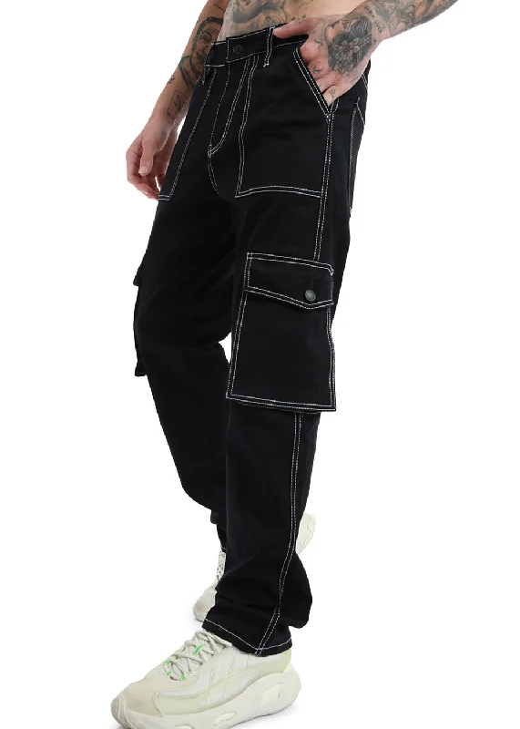 Classic Pieces Minimalist Style Minimalist Style Contrast Stitched Black Denim Cargo