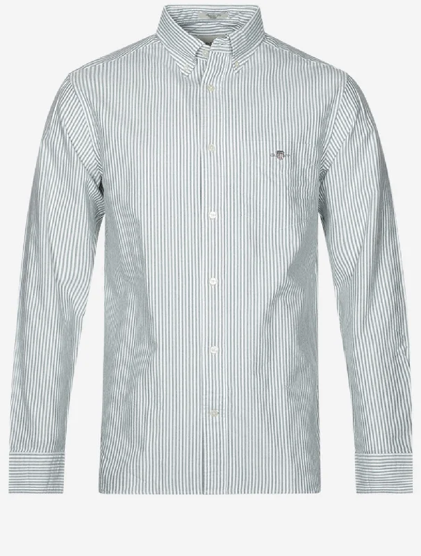 Regular Fit Oxford Banker Stripe Shirt Forest Green