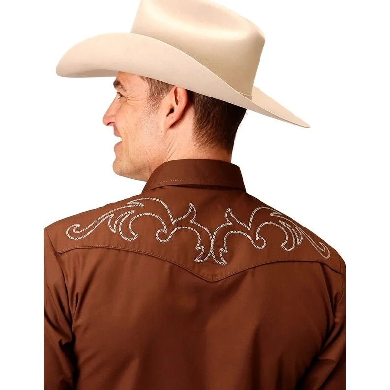 Roper Western Shirt Mens L/S Embroidery Brown 01-001-0017-7727 BR