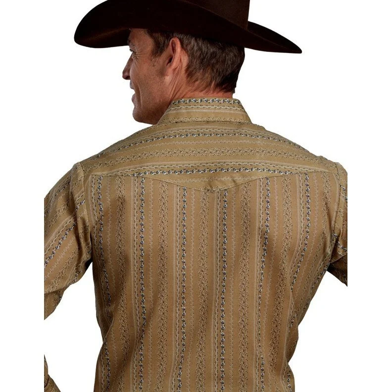 Roper Western Shirt Mens L/S Floral Stripe Tan 01-001-0019-0677 TA