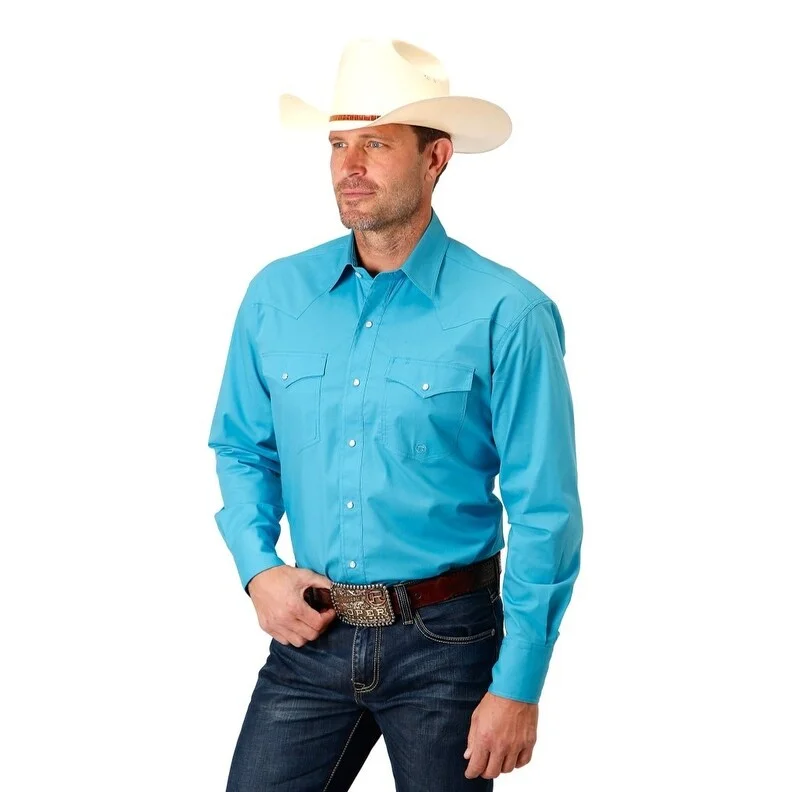 Roper Western Shirt Mens L/S Stretch Turquoise 03-001-0265-2104 BU