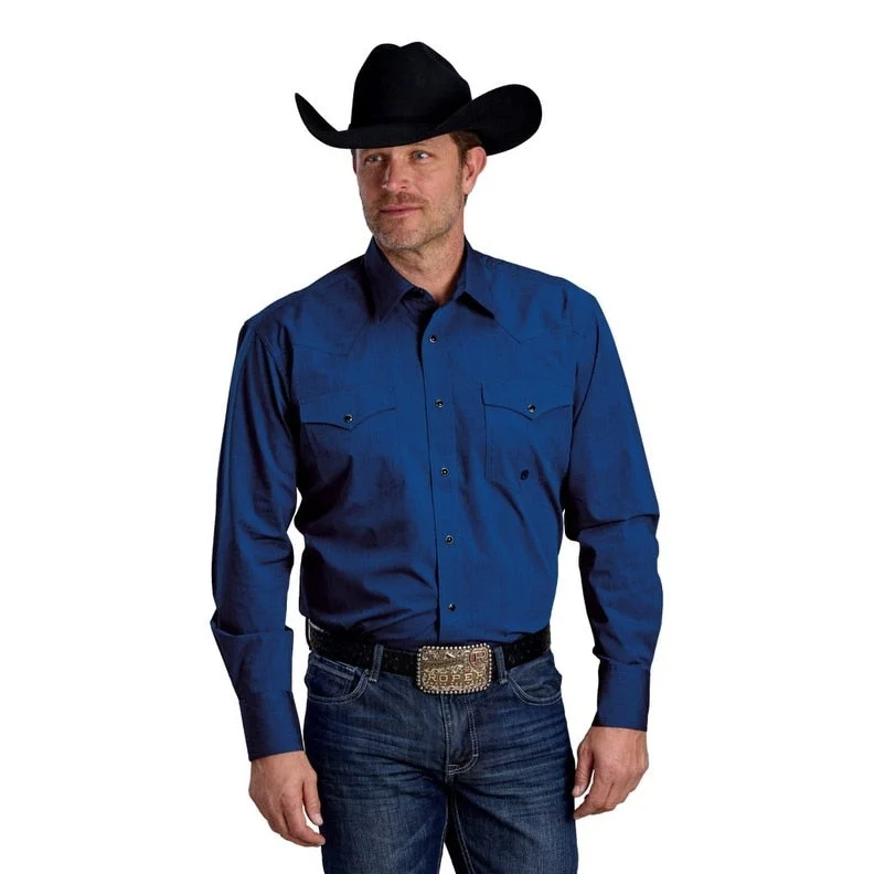 Roper Western Shirt Mens Long Sleeve Deep Cobalt 03-001-0265-0129 BU