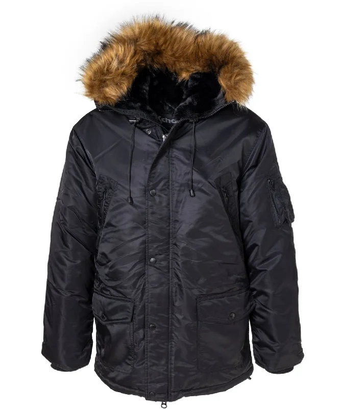 Classic Jackets Relaxed Fit Relaxed Fit Schott NYC Men's Nylon Flight Satin N-3B Jacket - Black Classic Jackets Relaxed Fit Relaxed Fit Schott NYC Men's Nylon Flight Satin N-3B Jacket - Black