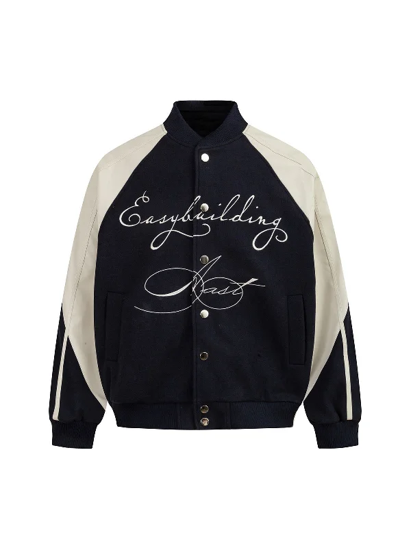 Thesupermade Contrast Stitching PU Leather Bomber Jacket