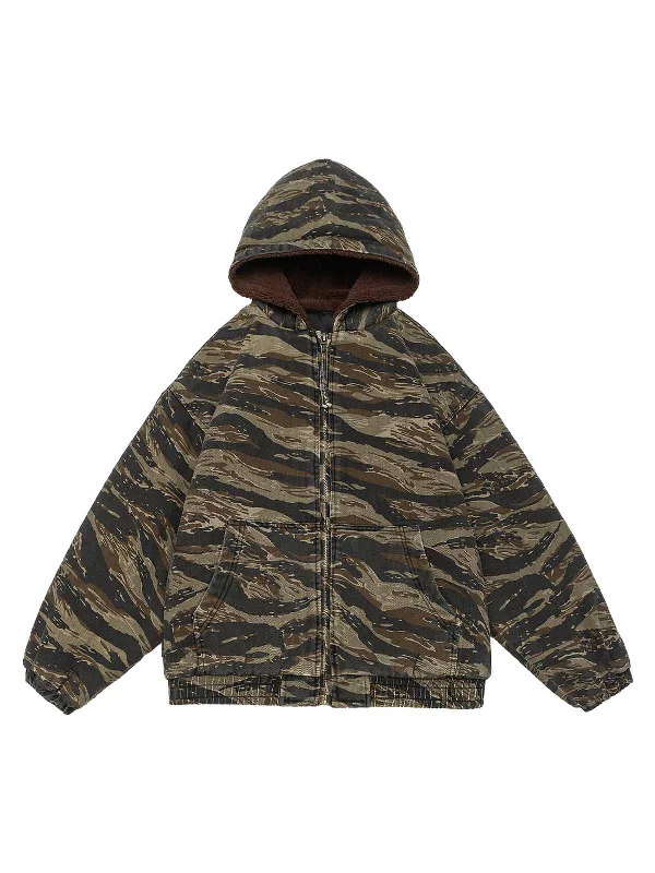 Thesupermade Camouflage Fleece Hooded Jacket