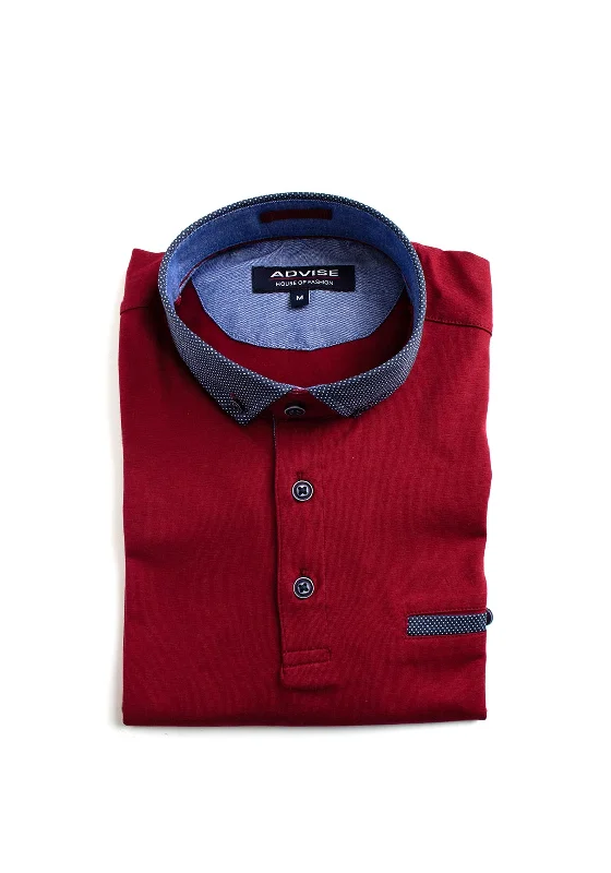 Advise Contrast Micro Print Polo Shirt, Burgundy