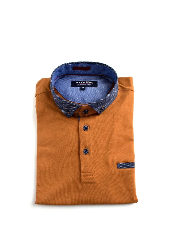 Advise Contrast Micro Print Polo Shirt, Dark Tan