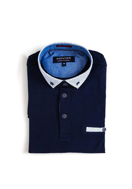 Advise Contrast Mirco Print Polo Shirt, Navy