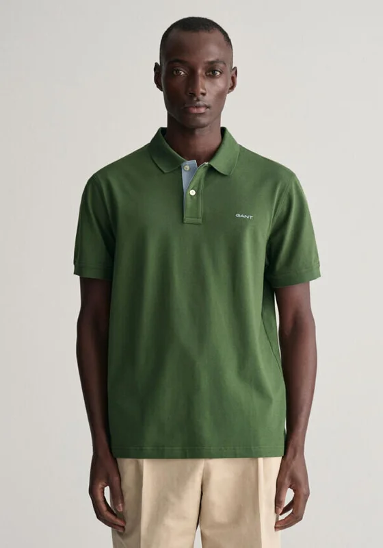 Gant Contrast Pique Polo Shirt, Pine Green