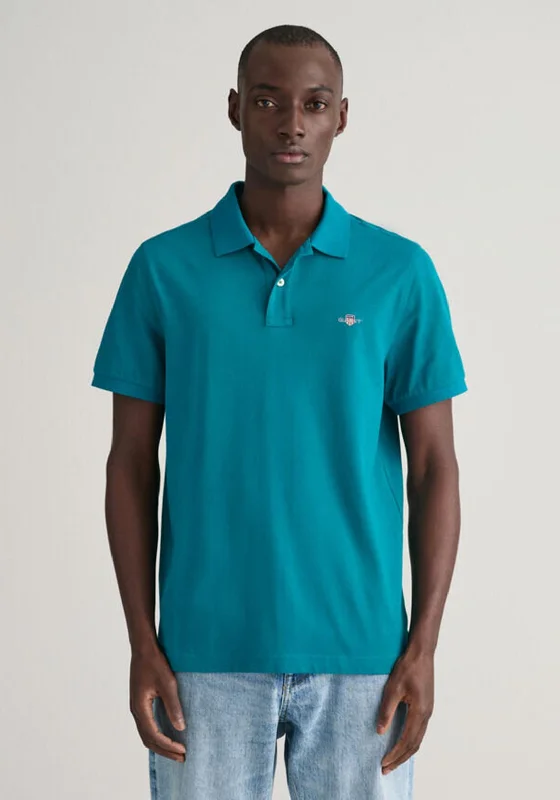 Gant Shield Pique Polo Shirt, Ocean Turquoise