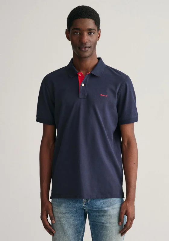 Gant Contrast Pique Polo Shirt, Evening Blue