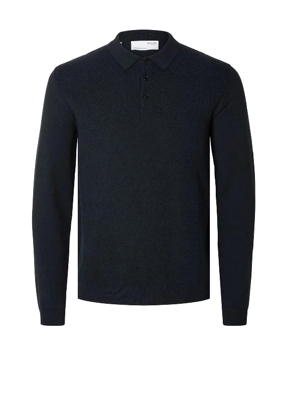 Selected Homme Corner Long Sleeve Knit Polo Shirt, Sky Captain