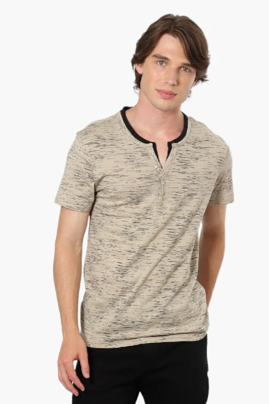 Urbanology Patterned V-Neck Henley Tee - Beige