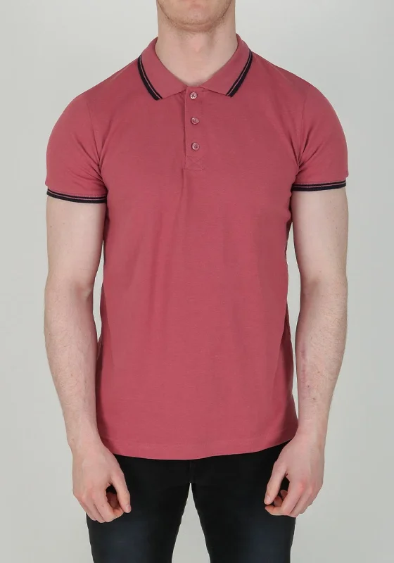 Brave Soul London Black Stripe Collar Polo-Shirt, Rose