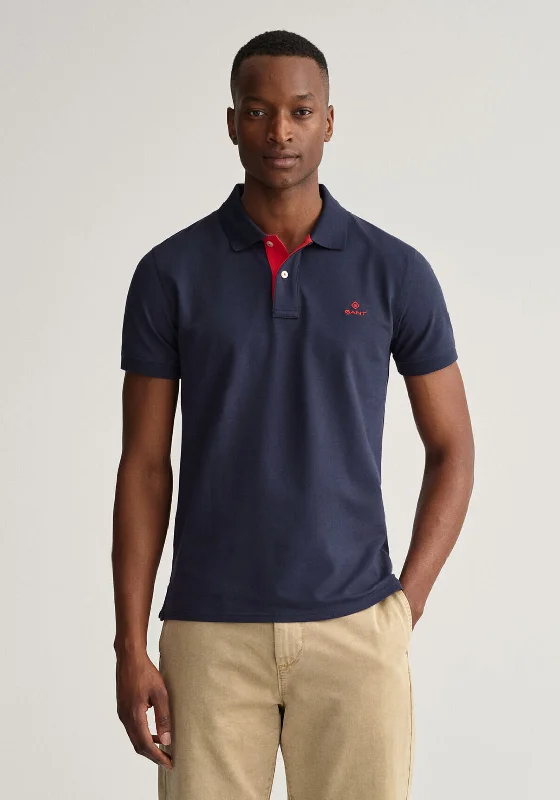 Gant Contrast Collar Pique Polo Shirt, Evening Blue