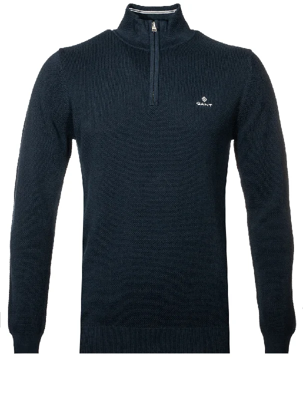 Cotton Pique Half Zip Evening Blue