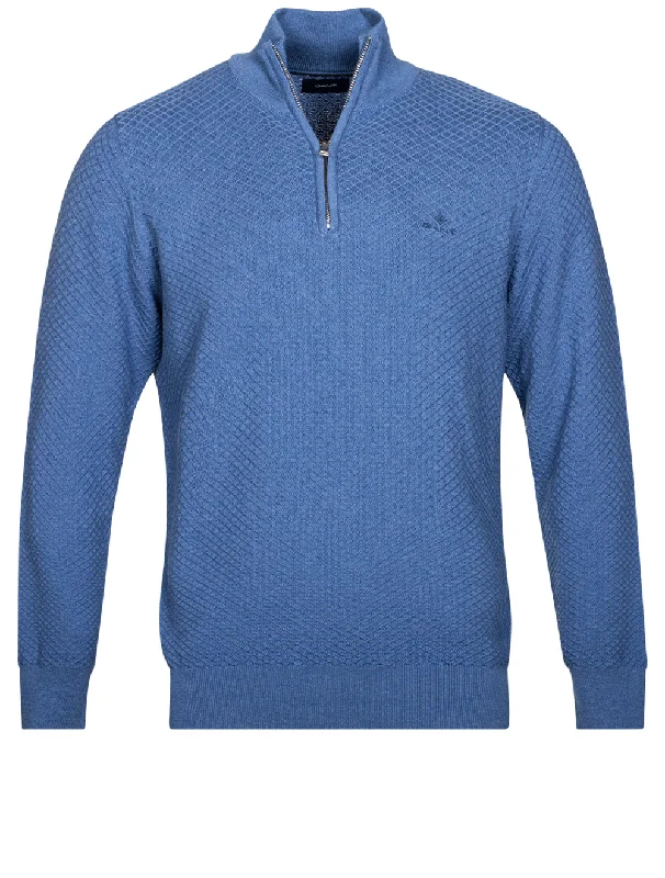 Cotton Texture Half-Zip Sweater Atlantic Blue Melange