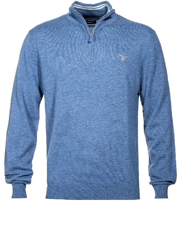 Super Fine Lambswool Half-Zip Sweater Stone Blue Melange