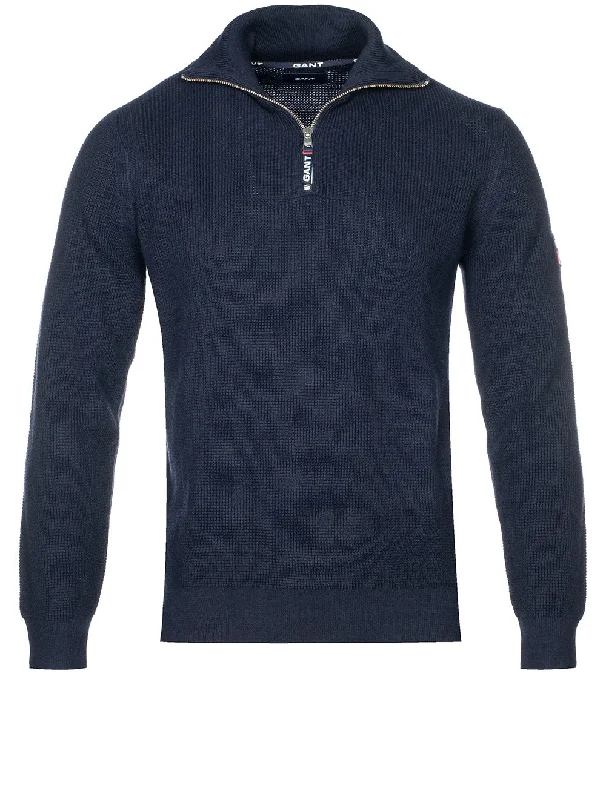 Waffle Rib Half-Zip Sweater Evening Blue