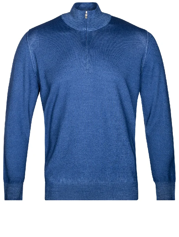 Mock Neck Half Zip Blue