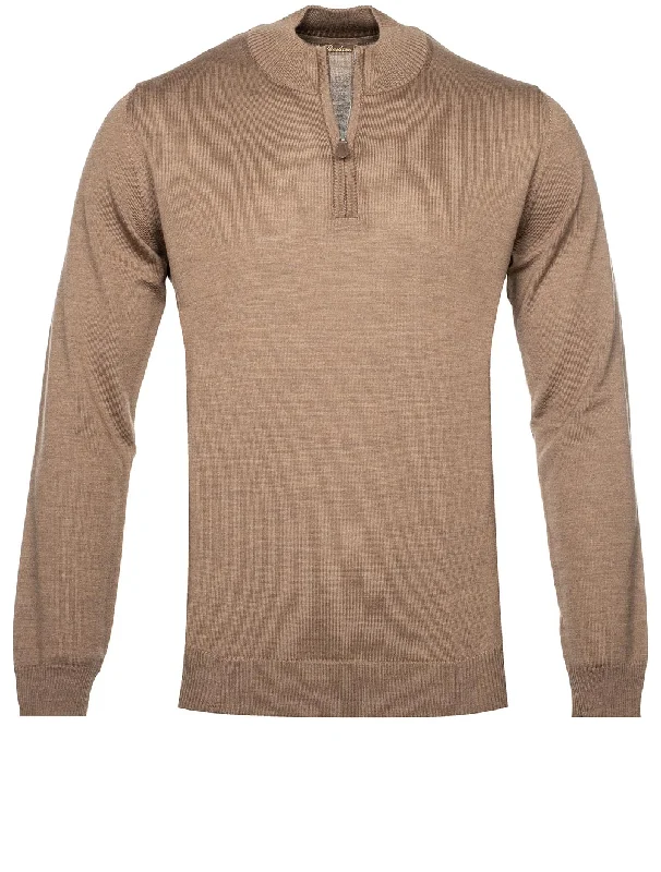 Merino Wool Half Zip Beige