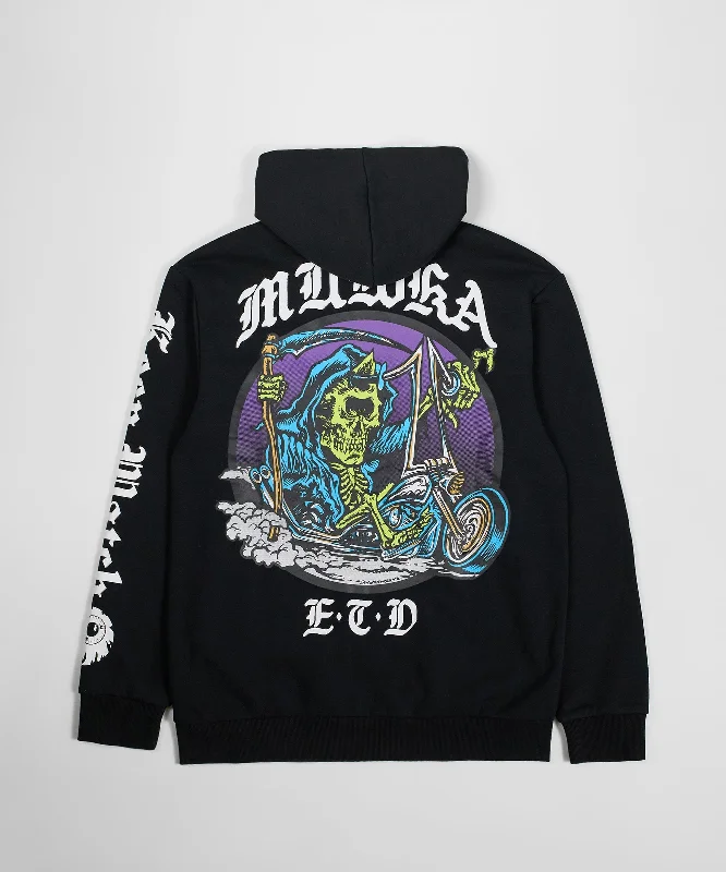 Mishka Death Adders Graphic Print Embroidered Zip Up Hoodie - Black