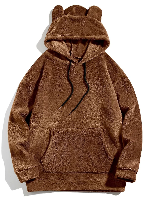 Relax Fit Teddy Fleece Hoodie With Ears